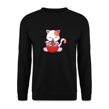 Ramen Katze Kawaii Anime Ramen - Unisex Pullover - Schwarz - Vorne - Alina (178cm) & Michal (187cm)