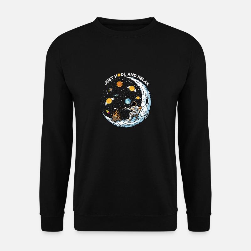 BTC Bitcoin HODL and RELAX Mond Astronaut - Unisex Pullover - Schwarz