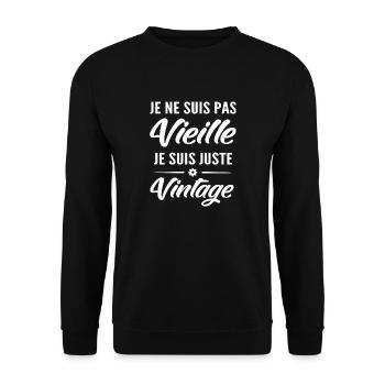 je ne suis pas vieille je suis vintage - Sweat-shirt Unisexe - noir - Devant - Alina (178cm) & Michal (187cm)