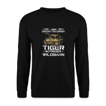 Panzer T-shirt Soldaten Shirt Tiger Panzer 2 WK. - Unisex Pullover - Schwarz - Vorne - Alina (178cm) & Michal (187cm)