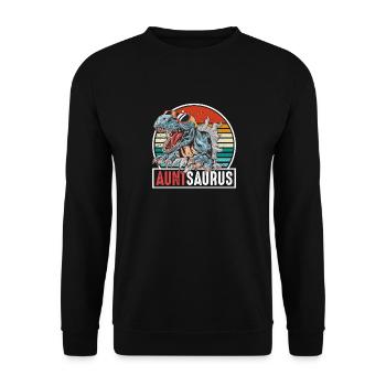Aunt Saurus T-Rex Vintage Sunset - Unisex Pullover - Schwarz - Vorne - Alina (178cm) & Michal (187cm)