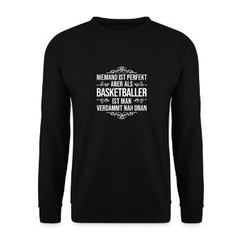 Lustiger Basketball Spruch Basketballer Trikot - Unisex Pullover - Schwarz - Vorne - Alina (178cm) & Michal (187cm)