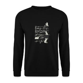 Katze Musik Note - Unisex Pullover - Schwarz - Vorne - Alina (178cm) & Michal (187cm)