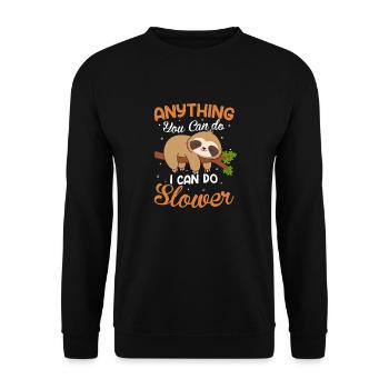 Witziger Spruch mit Faultier langsam entspannt - Unisex Pullover - Schwarz - Vorne - Alina (178cm) & Michal (187cm)