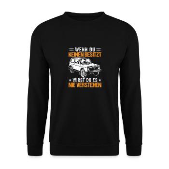 Lada Niva lustiges Geschenk - Unisex Pullover - Schwarz - Vorne - Alina (178cm) & Michal (187cm)