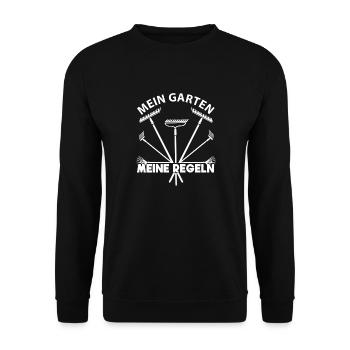 Mein Garten meine Regeln Gartenpflege Kleingärtner - Unisex Pullover - Schwarz - Vorne - Alina (178cm) & Michal (187cm)