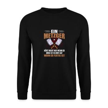 Metzger Metzgerei Fleischer - Unisex Pullover - Schwarz - Vorne - Alina (178cm) & Michal (187cm)