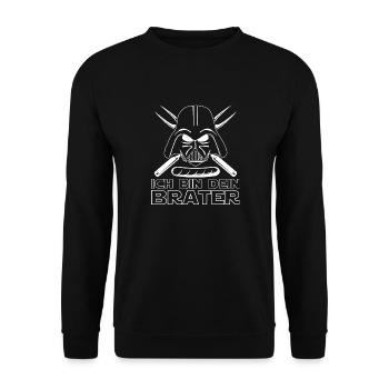 Grillen lustiger Spruch Ich bin dein Brater BBQ - Unisex Pullover - Schwarz - Vorne - Alina (178cm) & Michal (187cm)