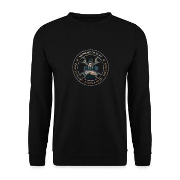 Mechanic on duty Kfz Mechaniker Werkstatt - Unisex Pullover - Schwarz - Vorne - Alina (178cm) & Michal (187cm)