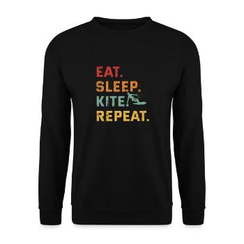 Eat Sleep Kite Repeat Retro Kitesurfer Athlete - Unisex Sweatshirt - black - Front - Alina (178cm) & Michal (187cm)