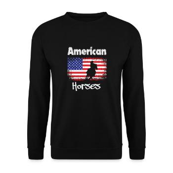 Chevaux américains, cheval avec pavillon des États-Unis - Sweat-shirt Unisexe - noir - Devant - Alina (178cm) & Michal (187cm)