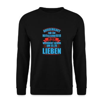 Notfallsanitäter Geschenk Notarzt Krankenwagen - Unisex Pullover - Schwarz - Vorne - Alina (178cm) & Michal (187cm)