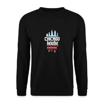Chicago House Music Vintage DJ - Unisex Pullover - Schwarz - Vorne - Alina (178cm) & Michal (187cm)