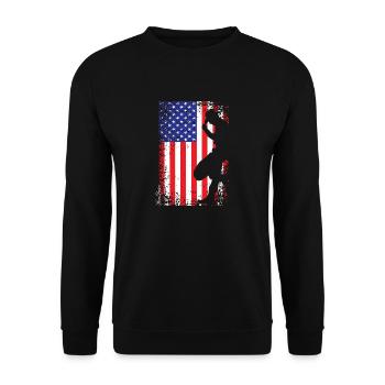 Amerikanischer Cowboy mit Flagge der USA - Unisex Pullover - Schwarz - Vorne - Alina (178cm) & Michal (187cm)