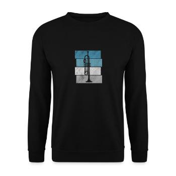 Vintage Retro Trompete Geschenk Sonne Trompeter - Unisex Pullover - Schwarz - Vorne - Alina (178cm) & Michal (187cm)