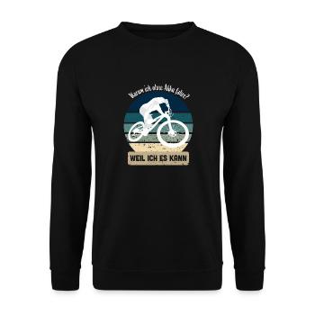 Warum ich ohne Akku fahre? Weil ich es kann ! - Unisex Pullover - Schwarz - Vorne - Alina (178cm) & Michal (187cm)