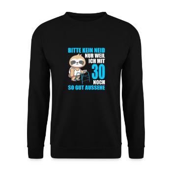 30. Geburtstag 30 Jahre Faultier Faultiere - Unisex Pullover - Schwarz - Vorne - Alina (178cm) & Michal (187cm)