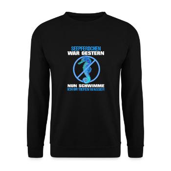 Seepferdchen gemacht Kind lernt das Schwimmen - Unisex Pullover - Schwarz - Vorne - Alina (178cm) & Michal (187cm)