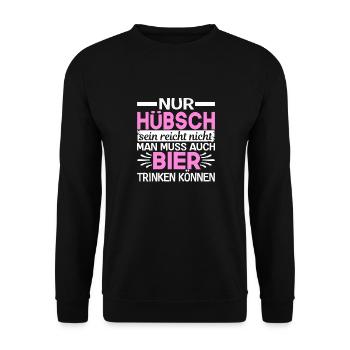 Nur Hübsch sein reicht nicht man muss auch Bier - Unisex Pullover - Schwarz - Vorne - Alina (178cm) & Michal (187cm)