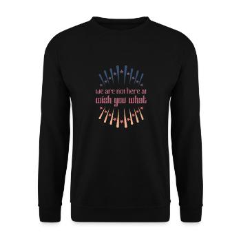 We are not here at wish you what Denglisch Retro - Unisex Pullover - Schwarz - Vorne - Alina (178cm) & Michal (187cm)