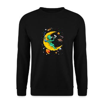 UFO Alien Smoking Weed on Moon Gift - Unisex Pullover - Schwarz - Vorne - Alina (178cm) & Michal (187cm)