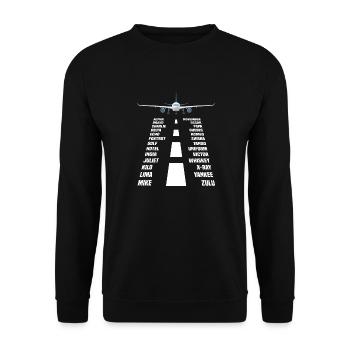 Flugzeug Pilot phonetisches Alphabet - Unisex Pullover - Schwarz - Vorne - Alina (178cm) & Michal (187cm)