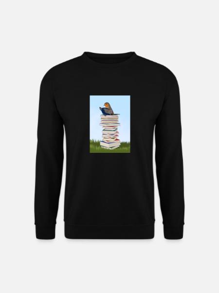 Rotkehlchen liest Bücher Vogelfreund Singvogel - Unisex Pullover - Schwarz