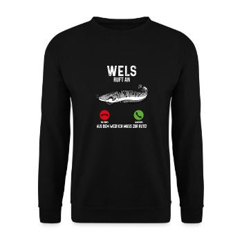 Wels Angeln - Unisex Pullover - Schwarz - Vorne - Alina (178cm) & Michal (187cm)