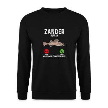 Zander Angeln - Unisex Pullover - Schwarz - Vorne - Alina (178cm) & Michal (187cm)