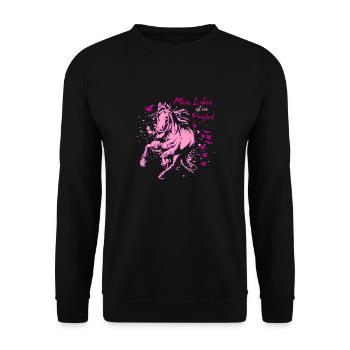 Mein Leben ist ein Ponyhof Pferde Motiv Mädchen - Unisex Pullover - Schwarz - Vorne - Alina (178cm) & Michal (187cm)