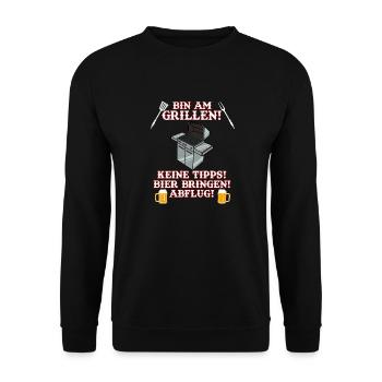 Herren Grill & Barbecue Spruch BBQ Bin Am Grillen - Unisex Pullover - Schwarz - Vorne - Alina (178cm) & Michal (187cm)