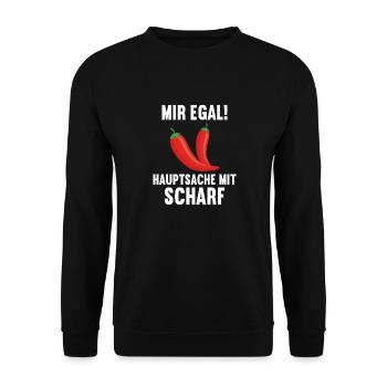 Mir egal Hauptsache scharf Chillis Chilli Chili - Unisex Pullover - Schwarz - Vorne - Alina (178cm) & Michal (187cm)