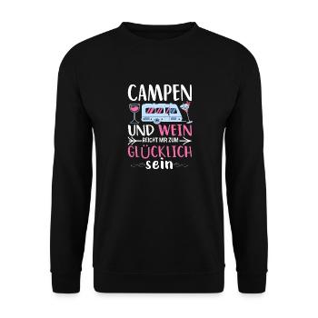 Camping Spruch Damen Wein Weinliebe Natur Zelten - Unisex Pullover - Schwarz - Vorne - Alina (178cm) & Michal (187cm)