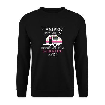 Wein Camping Zelten Wohnmobil Reise Urlaub Spruch - Unisex Pullover - Schwarz - Vorne - Alina (178cm) & Michal (187cm)