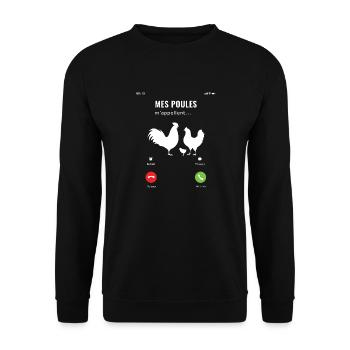Mes poules m'appellent il faut que j'y aille - Sweat-shirt Unisexe - noir - Devant - Alina (178cm) & Michal (187cm)