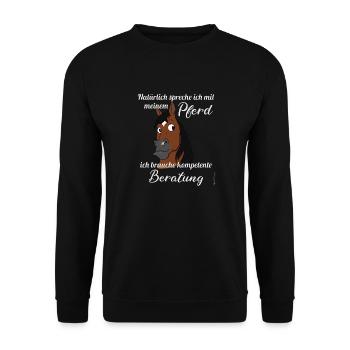 Lustiger Pferde Spruch mit Comic Pony Kopf süßes - Unisex Pullover - Schwarz - Vorne - Alina (178cm) & Michal (187cm)