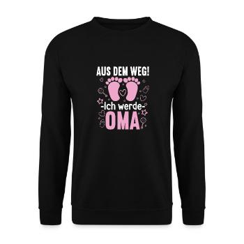 Aus dem Weg ich werde Oma von einem Mädchen - Unisex Pullover - Schwarz - Vorne - Alina (178cm) & Michal (187cm)
