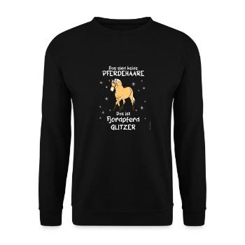 Fjordpferd Glitzer süßes Pferde Spruch - Unisex Pullover - Schwarz - Vorne - Alina (178cm) & Michal (187cm)