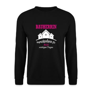 Bauherr Bauherrin Bauleiter Hausbau outfit - Unisex Pullover - Schwarz - Vorne - Alina (178cm) & Michal (187cm)