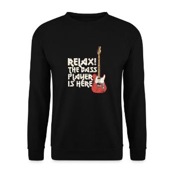 Relax the Bassplayer is here Bassist Bass Gift - Unisex Sweatshirt - black - Front - Alina (178cm) & Michal (187cm)