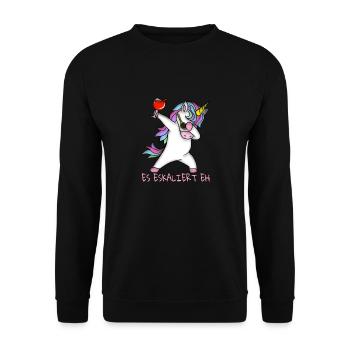 Es Eskaliert Eh Tupftanz Einhorn Mit Glas Wein - Unisex Pullover - Schwarz - Vorne - Alina (178cm) & Michal (187cm)