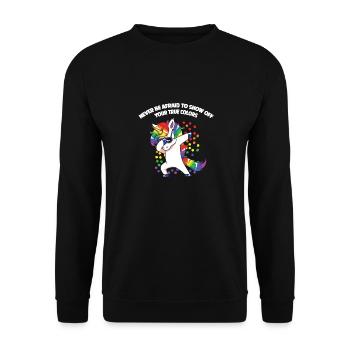 Lesben Motiv mit Spruch lesbisch CSD Regenbogen - Unisex Pullover - Schwarz - Vorne - Alina (178cm) & Michal (187cm)