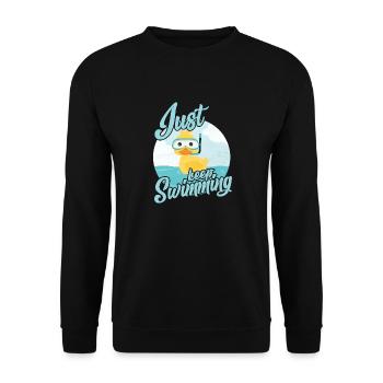 Kleine Ente, Schwimm weiter - Unisex Pullover - Schwarz - Vorne - Alina (178cm) & Michal (187cm)