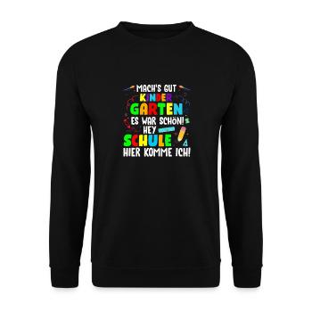 Grundschule Einschulung Schulkind 2022 Schultag - Unisex Pullover - Schwarz - Vorne - Alina (178cm) & Michal (187cm)