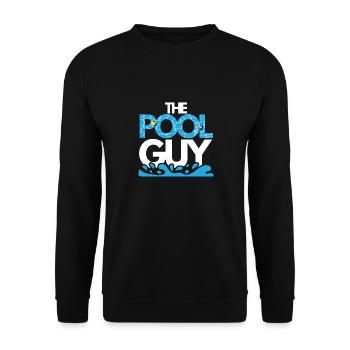 Ein junger Mann schwimmt im Pool - Unisex Pullover - Schwarz - Vorne - Alina (178cm) & Michal (187cm)