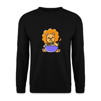 Süßer Löwe isst Ramen Suppe - Unisex Pullover - Schwarz - Vorne - Alina (178cm) & Michal (187cm)