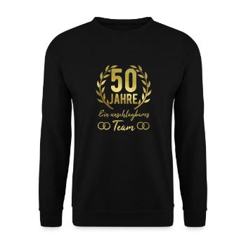 Goldene Hochzeit 50. Hochzeitstag - Unisex Pullover - Schwarz - Vorne - Alina (178cm) & Michal (187cm)