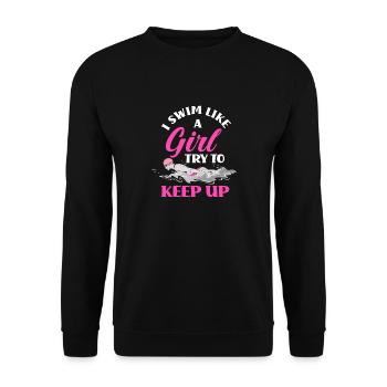 I Swim Like A Girl Try To Keep Up Swimmer Natation - Sweat-shirt Unisexe - noir - Devant - Alina (178cm) & Michal (187cm)
