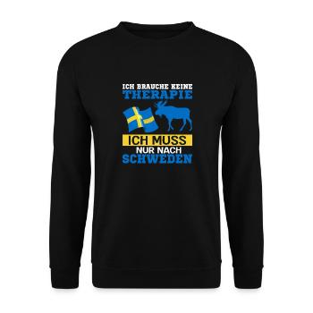 Ich brauche keine Therapie Ich muss nach Schweden - Unisex Pullover - Schwarz - Vorne - Alina (178cm) & Michal (187cm)