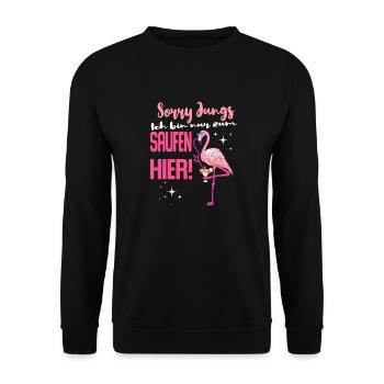 Ich bin nur zum saufen hier! Flamingo Party JGA - Unisex Pullover - Schwarz - Vorne - Alina (178cm) & Michal (187cm)